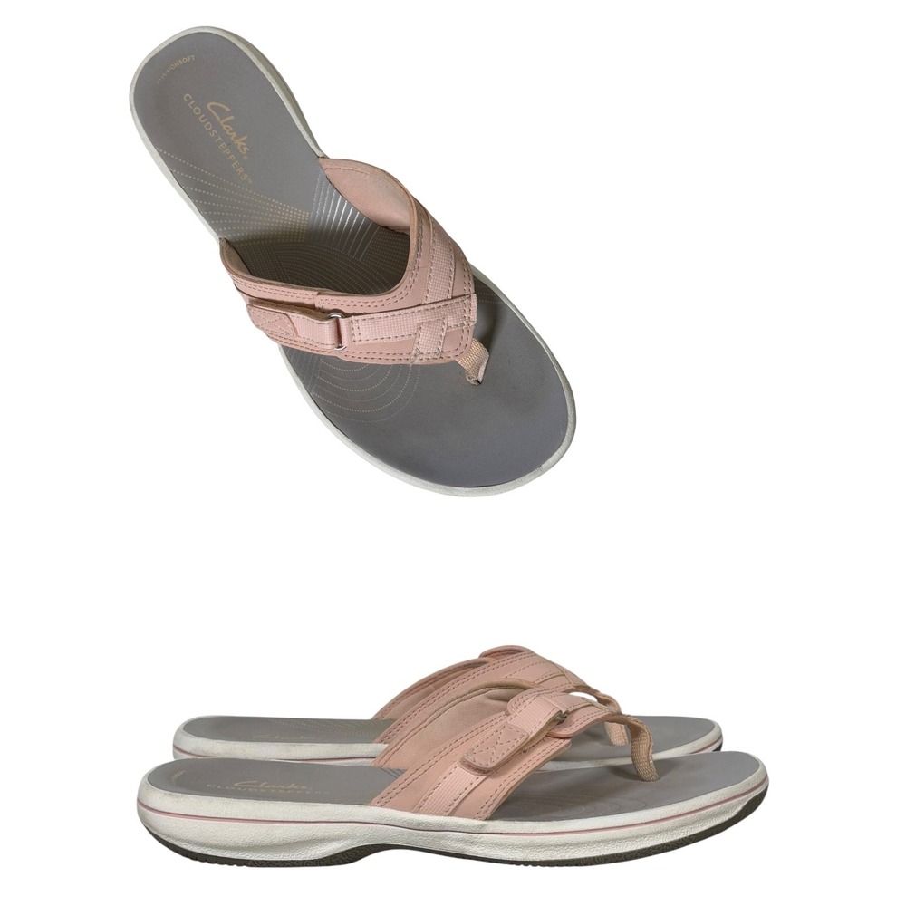 Clarks Cloudsteppers Blush Grey Thong Sandals Womens 8 M Adjustable Flip Flops